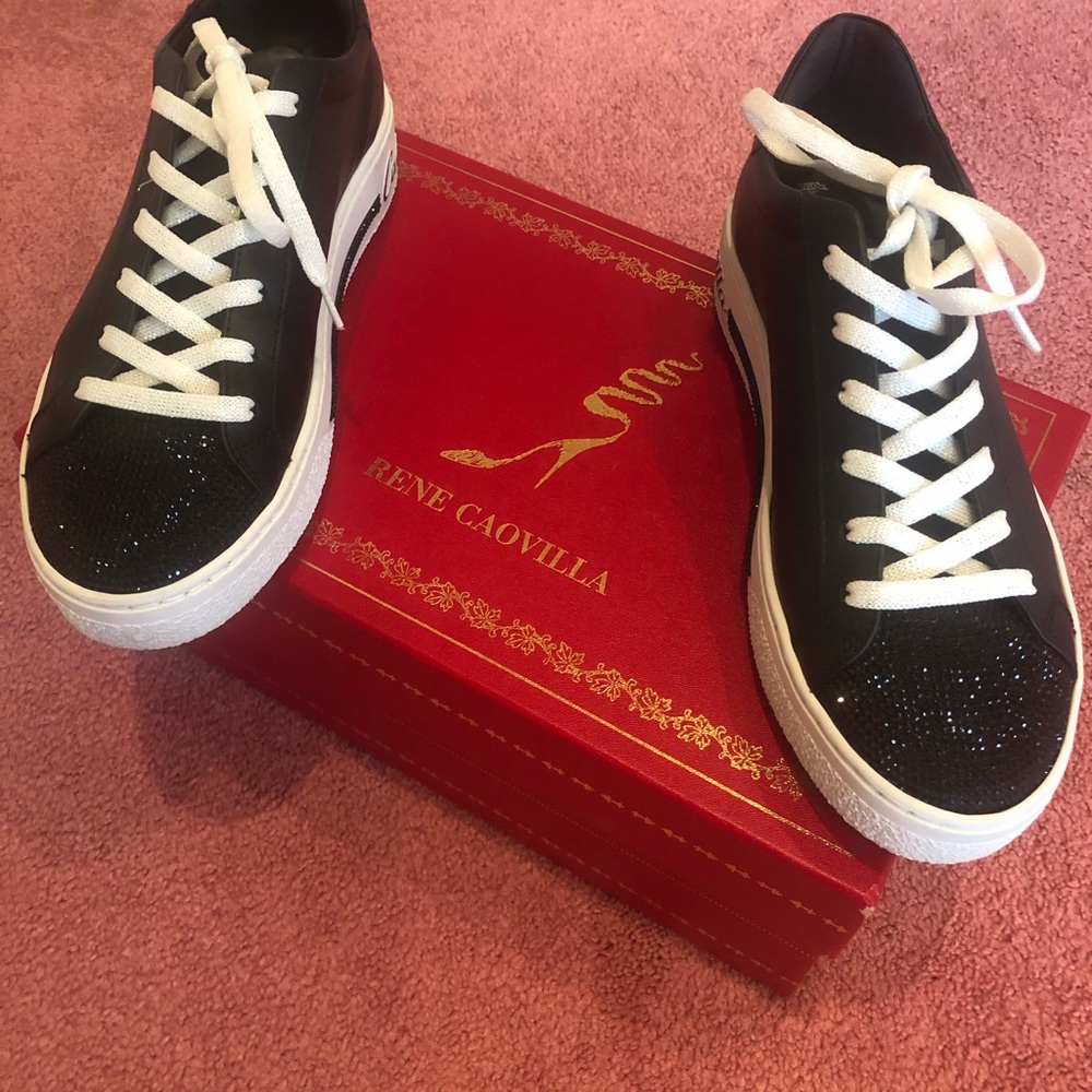 Black Rene Caovilla tennis shoes